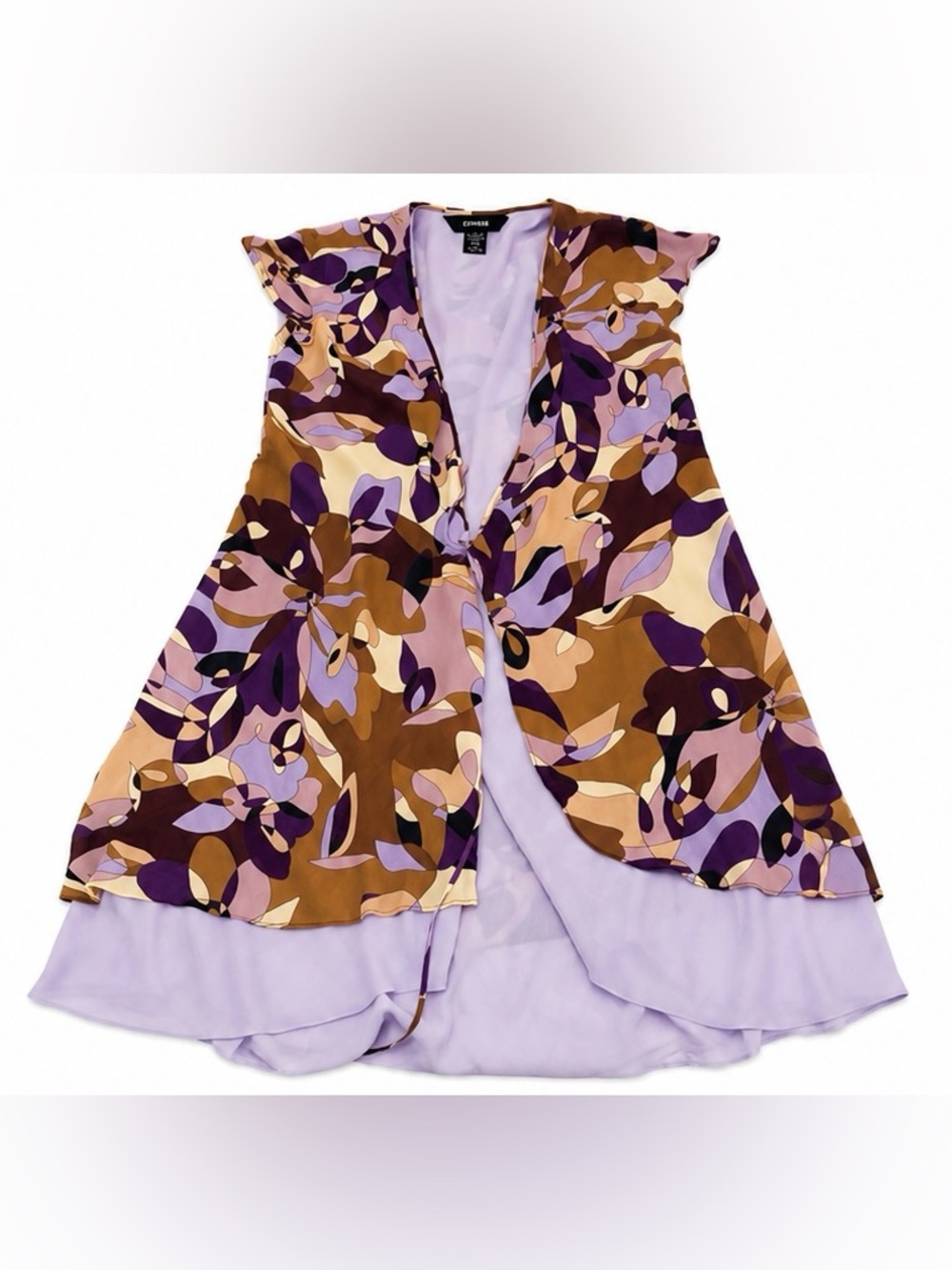 Express Women's XL Sleeveless Layered Floral Tunic Top - Purple Abstract